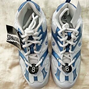 SNEAKERS, SPALDING, SIZE 8, LACES WITH NO GROMMETS, LIGHT BLUE & WHITE, NON-MARK